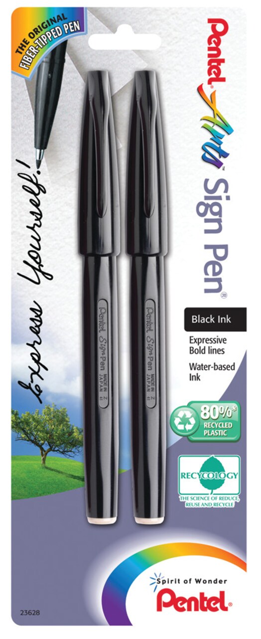 Pentel Sign Pen Set, Black, 2/Pkg.
